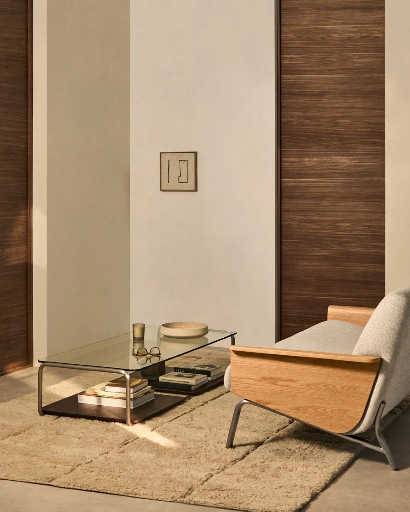 Kave Home Salontafel Tarsel Gehard Glas Met Walnootfineer 140x60cm