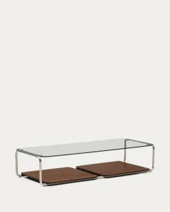 Kave Home Salontafel Tarsel Gehard Glas Met Walnootfineer 140x60cm