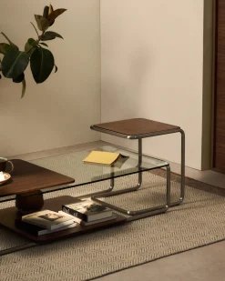 Kave Home Salontafel Tarsel Gehard Glas Met Walnootfineer 140x60cm