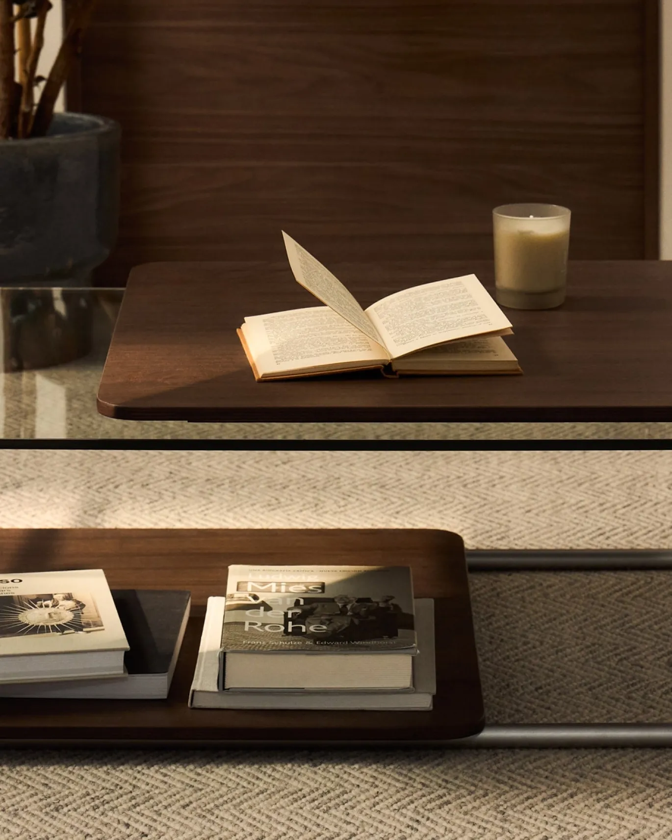Kave Home Salontafel Tarsel Gehard Glas Met Walnootfineer 140x60cm