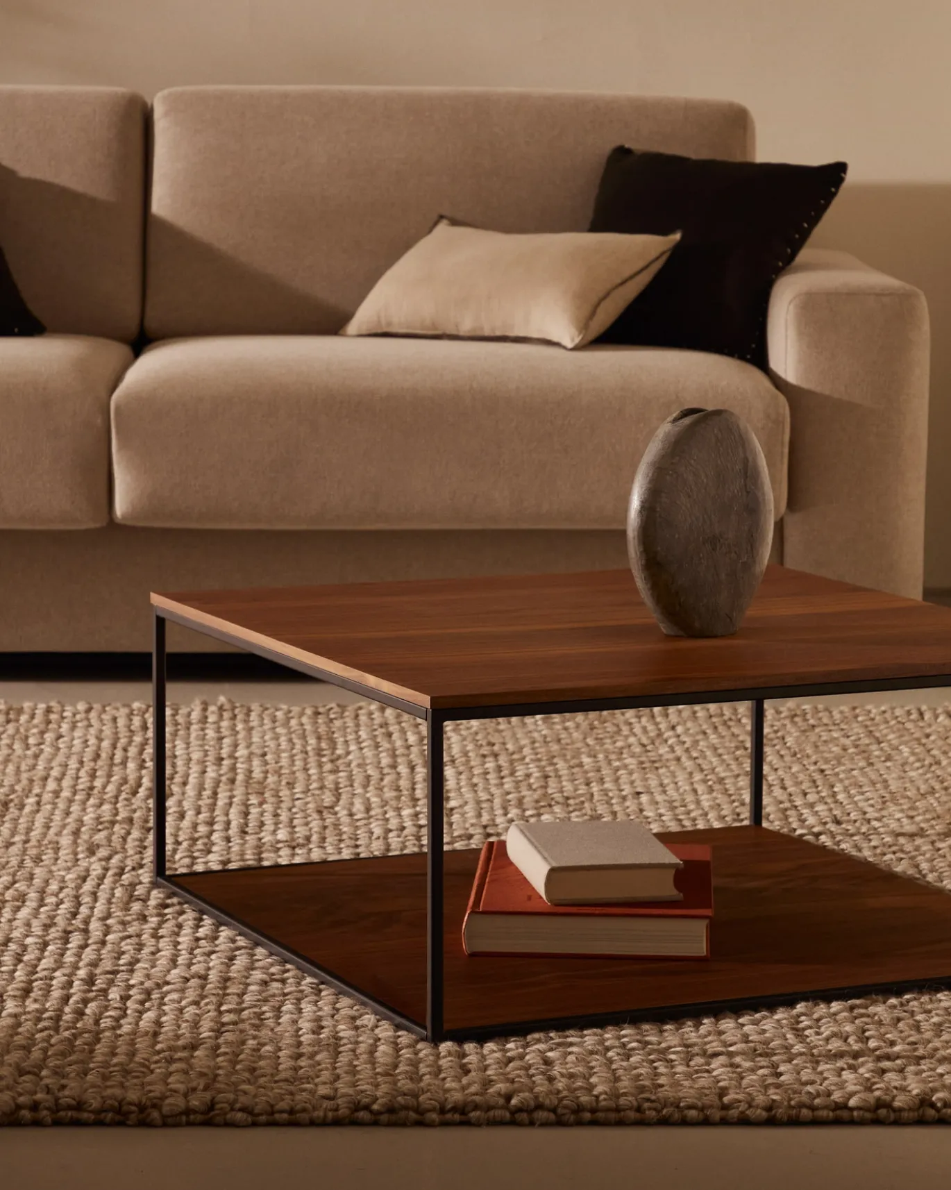 Kave Home Salontafel Yoana Bruin Walnootfineer 80x80cm