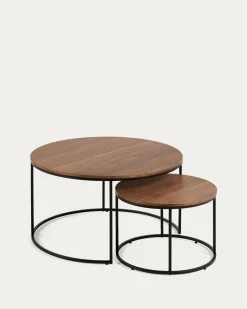 Kave Home Salontafel Yoana Set van 2 Bruin Walnootfineer Ø80cm/ø50cm