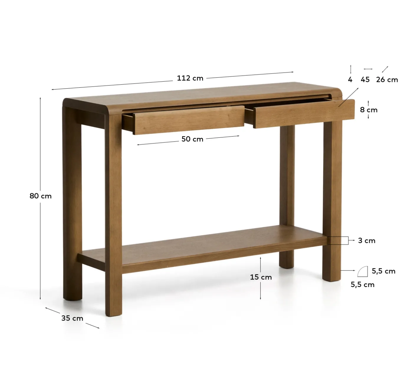 Kave Home Sidetable Arelida Eiken Lichtbruin 112cm