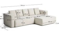 Kave Home Slaapbank Marela Chaise Longue Rechts Chenille Beige 276cm