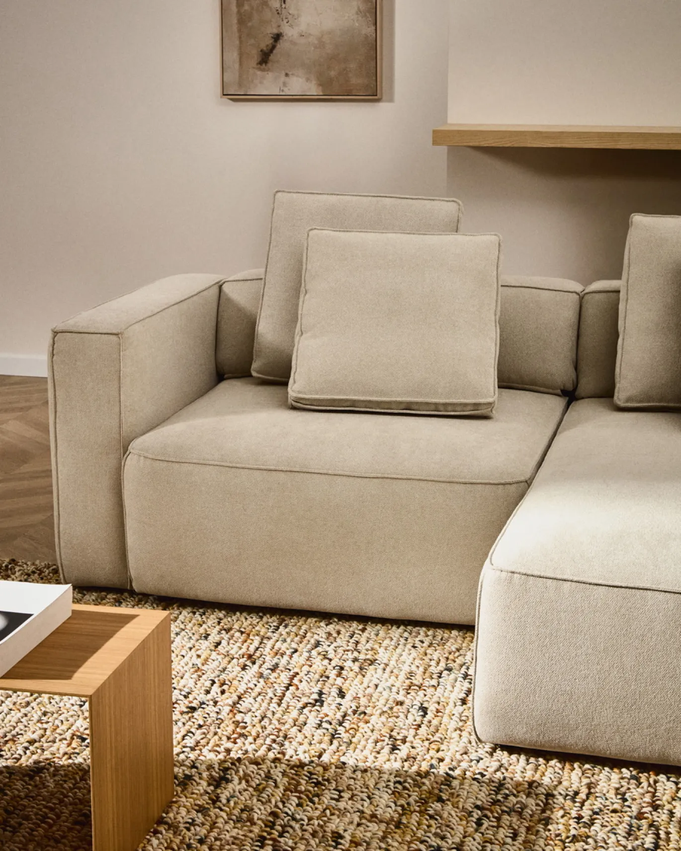 Kave Home Slaapbank Marela Chaise Longue Rechts Chenille Beige 236cm