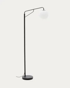 Kave Home Staande Lamp Eilo Zwart Staal en Gepolijst Glas