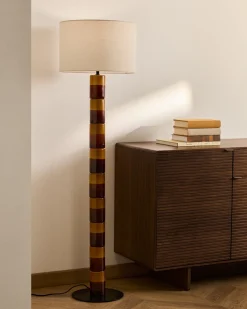 Kave Home Staande Lamp Mavran Keramiek Bruin en Mosterdgeel Katoen