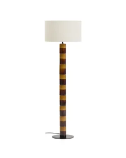 Kave Home Staande Lamp Mavran Keramiek Bruin en Mosterdgeel Katoen
