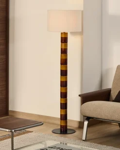 Kave Home Staande Lamp Mavran Keramiek Bruin en Mosterdgeel Katoen