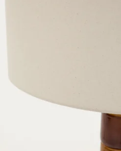 Kave Home Staande Lamp Mavran Keramiek Bruin en Mosterdgeel Katoen
