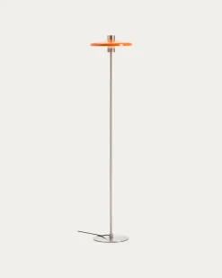 Kave Home Staande Lamp Nuvira Lichtgrijs Geborsteld Metaal met Oranje Lampenkap