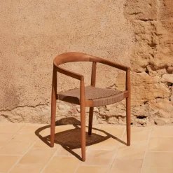 Kave Home Stapelbare Stoel Ydalia Massief Teakhout Naturel en Beige Touw