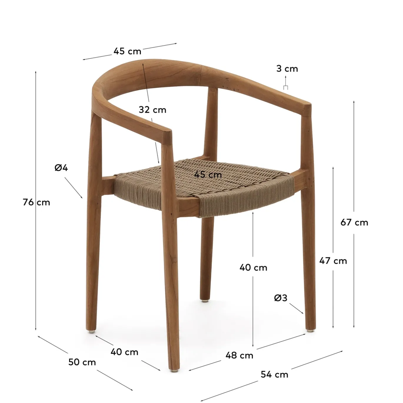 Kave Home Stapelbare Stoel Ydalia Massief Teakhout Naturel en Beige Touw