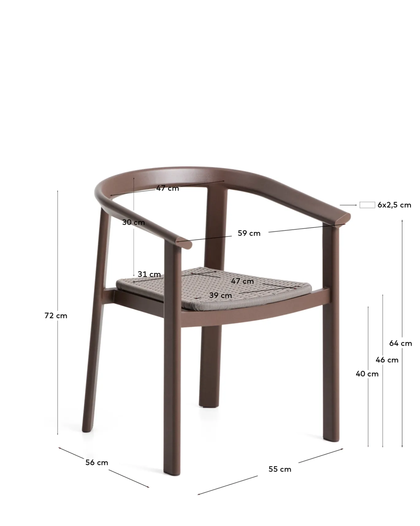 Kave Home Stapelbare Tuinstoel Erice Aluminium/Touw Donkerbruin