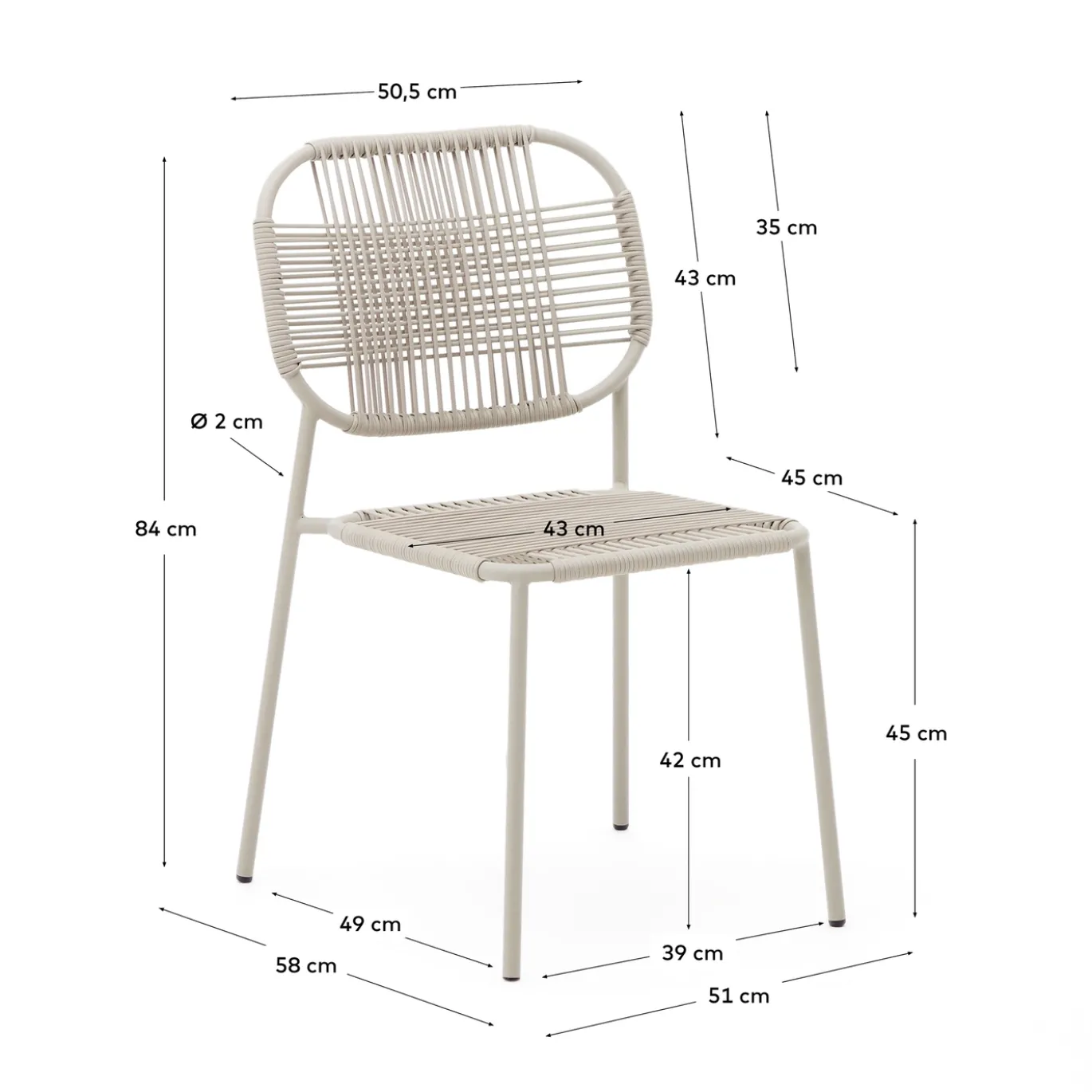 Kave Home Stapelbare Tuinstoel Talaier Touw Beige