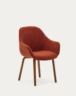 Kave Home Stoel Aleli Terracotta Teddy en Bruin Essenhouten Onderstel