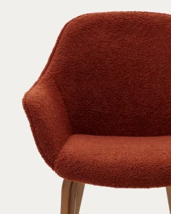 Kave Home Stoel Aleli Terracotta Teddy en Bruin Essenhouten Onderstel