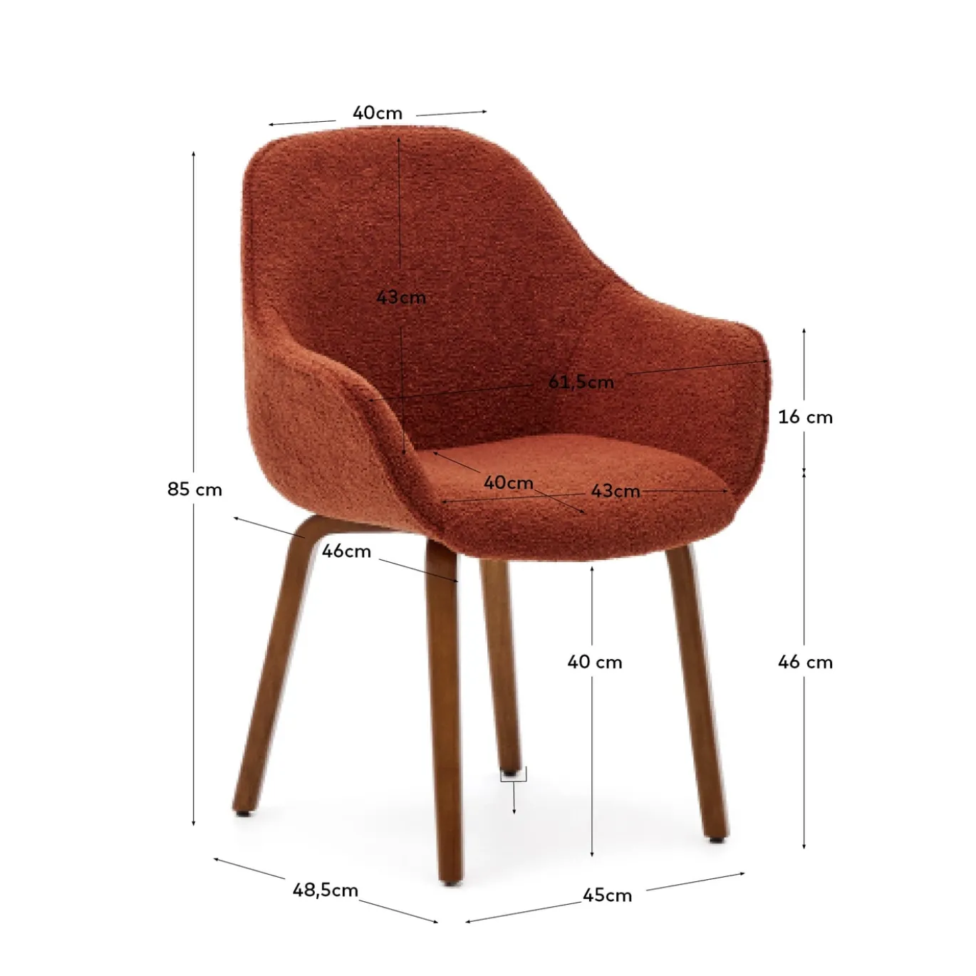 Kave Home Stoel Aleli Terracotta Teddy en Bruin Essenhouten Onderstel