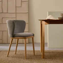 Kave Home Stoel Ciselia Bruin Chenille en Essenhout