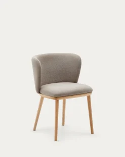 Kave Home Stoel Ciselia Bruin Chenille en Essenhout