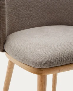 Kave Home Stoel Ciselia Bruin Chenille en Essenhout