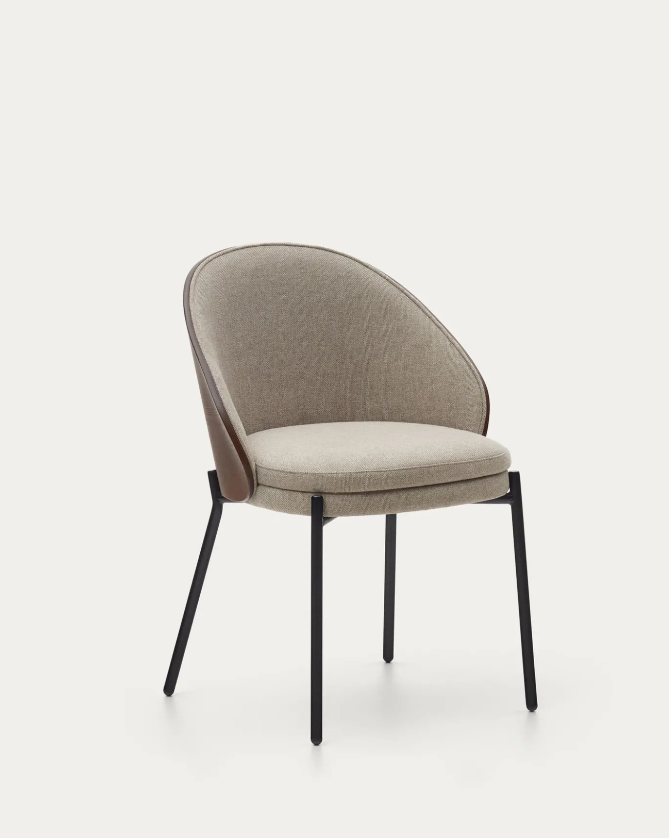 Kave Home Stoel Eamy Lichtbruin Chenille en Bruin Essenhoutfineer