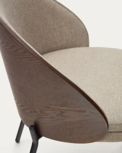 Kave Home Stoel Eamy Lichtbruin Chenille en Bruin Essenhoutfineer