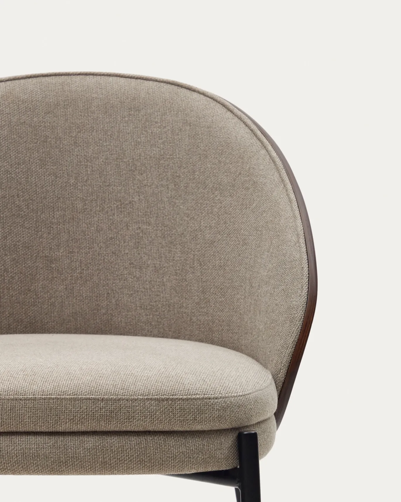 Kave Home Stoel Eamy Lichtbruin Chenille en Bruin Essenhoutfineer