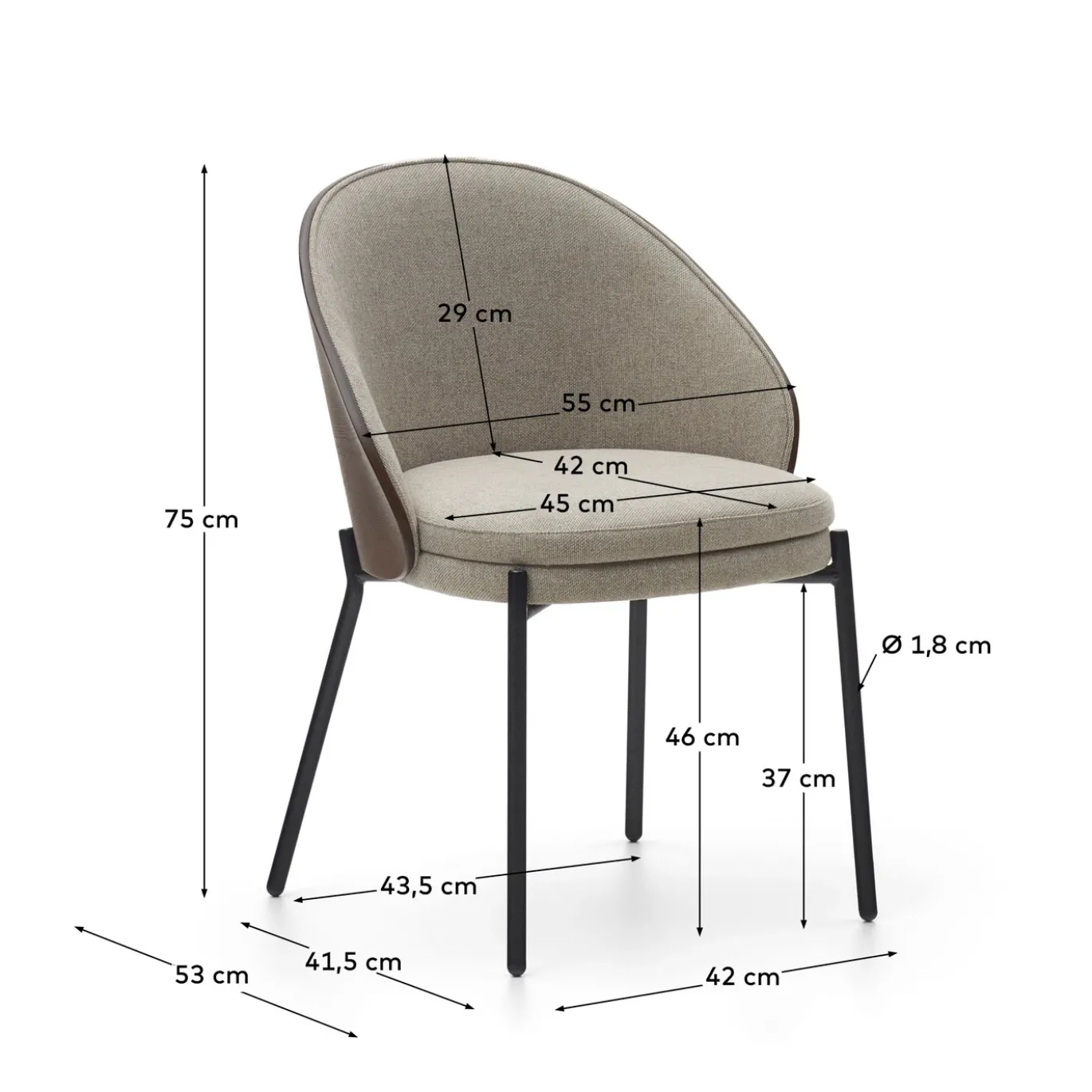 Kave Home Stoel Eamy Lichtbruin Chenille en Bruin Essenhoutfineer