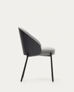 Kave Home Stoel Eamy Lichtgrijs Chenille en Zwart Essenhoutfineer