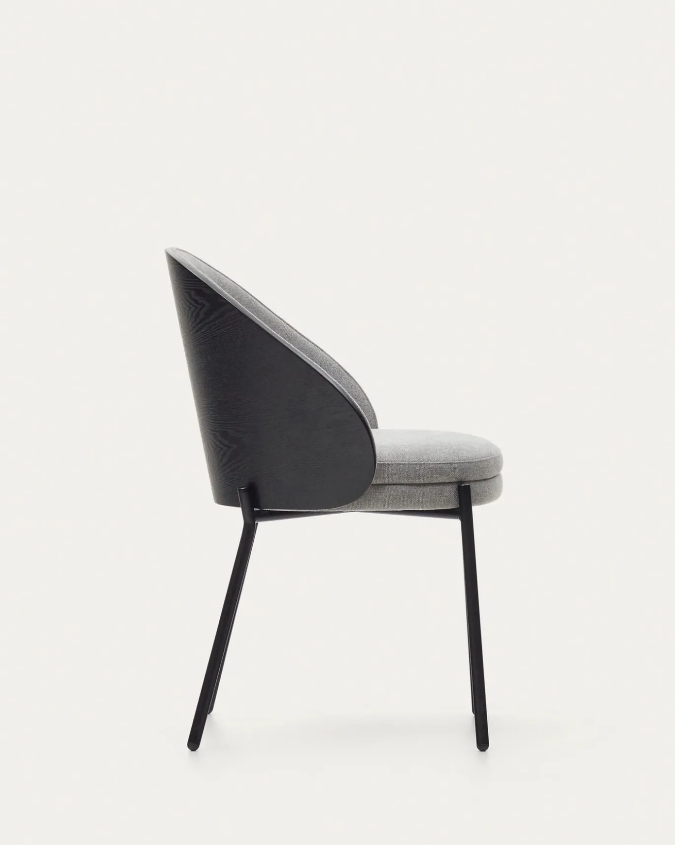 Kave Home Stoel Eamy Lichtgrijs Chenille en Zwart Essenhoutfineer