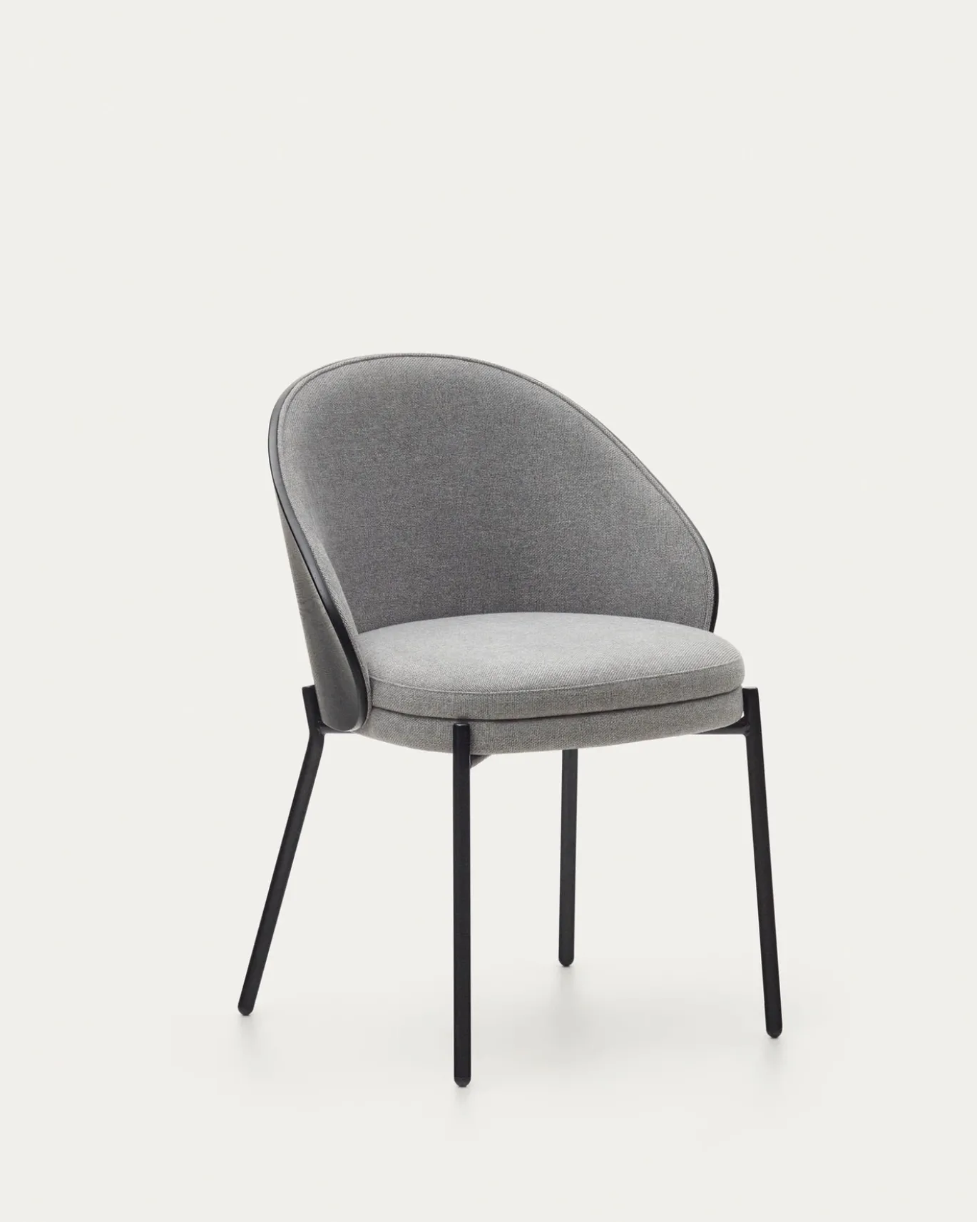 Kave Home Stoel Eamy Lichtgrijs Chenille en Zwart Essenhoutfineer