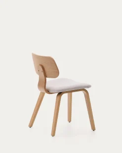 Kave Home Stoel Gena Beige Chenille met Eikenfineer en Rubberhout