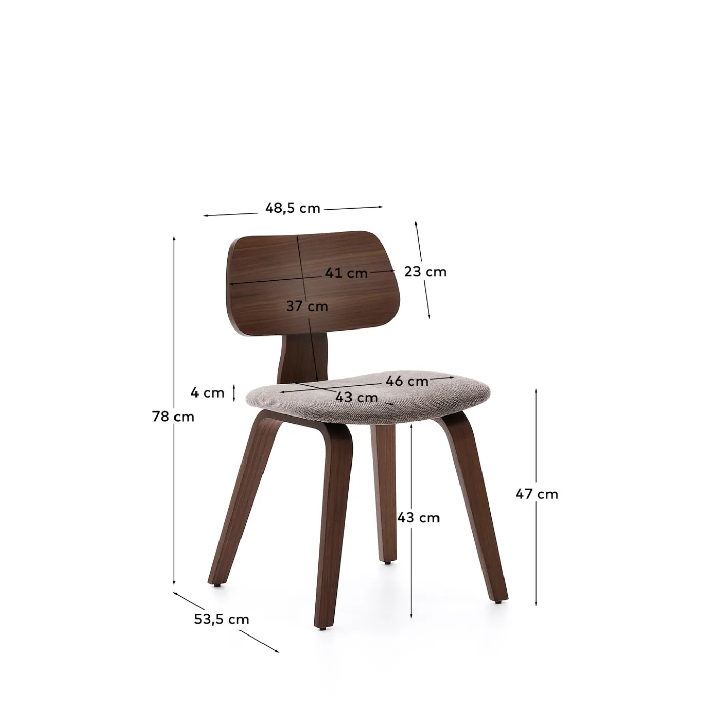 Kave Home Stoel Gena Beige Chenille met Walnootfineer en Rubberhout