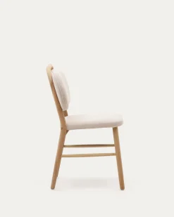Kave Home Stoel Helda Beige Chenille en Massief Eikenhout