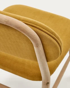 Kave Home Stoel Helda Mosterd Chenille en Massief Eikenhout