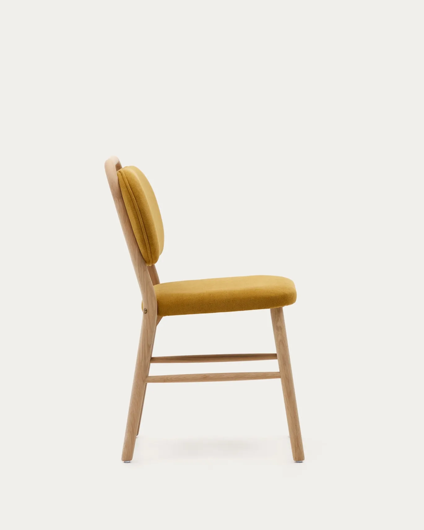 Kave Home Stoel Helda Mosterd Chenille en Massief Eikenhout