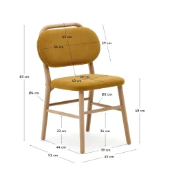 Kave Home Stoel Helda Mosterd Chenille en Massief Eikenhout