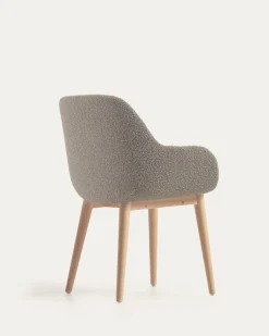 Kave Home Stoel Konna Lichtgrijs Bouclé Essenhout Naturel