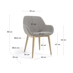 Kave Home Stoel Konna Lichtgrijs Bouclé Essenhout Naturel
