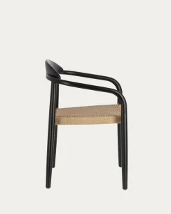 Kave Home Stoel Nina Massief Acaciahout Zwart en Naturel Touw