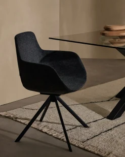 Kave Home Stoel Tissiana Draaibaar Donkergrijs Chenille