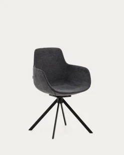 Kave Home Stoel Tissiana Draaibaar Donkergrijs Chenille