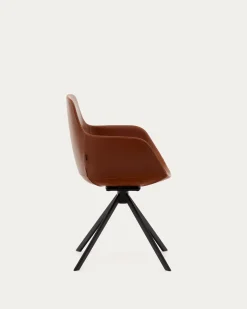 Kave Home Stoel Tissiana Draaibaar Bruin Kunstleer