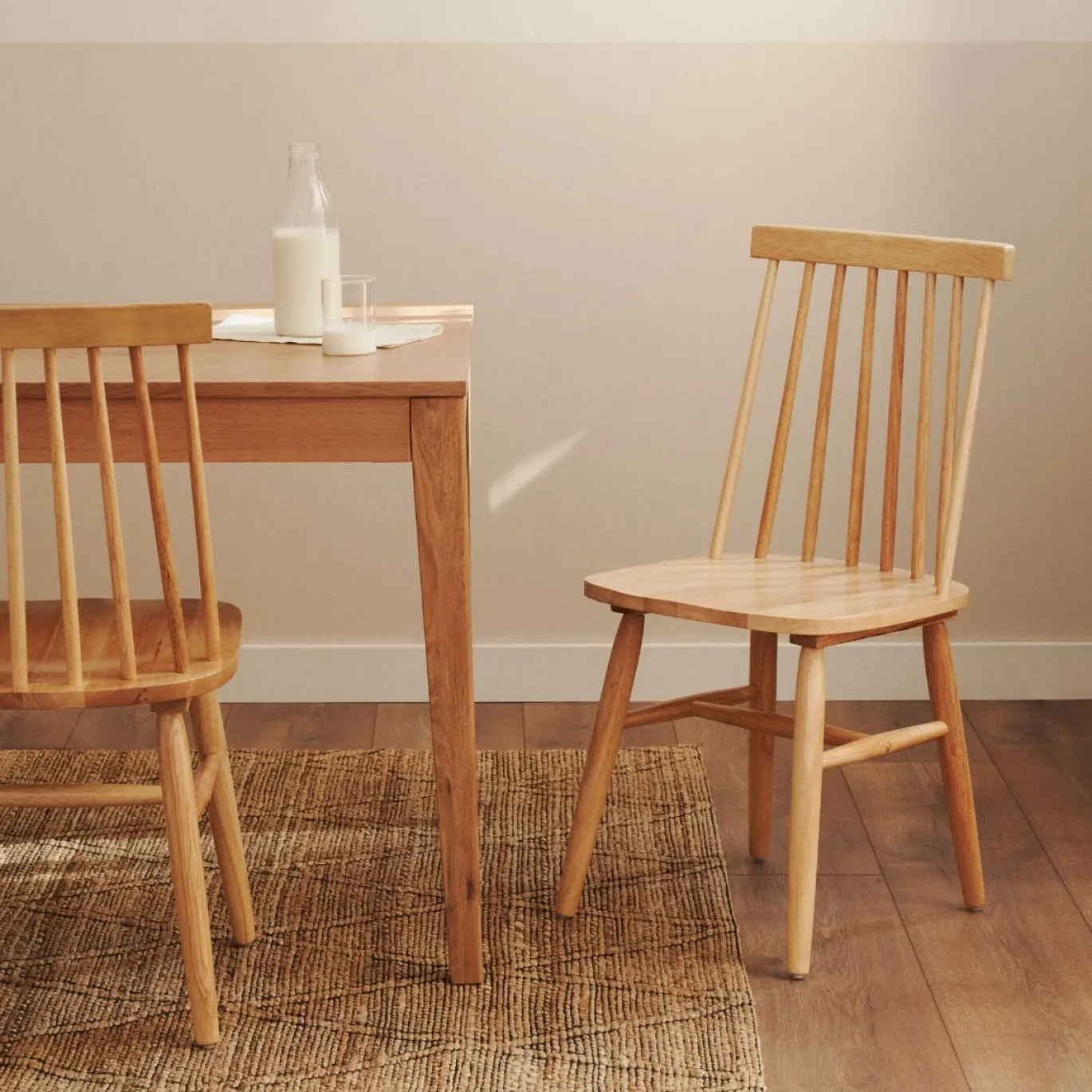 Kave Home Stoel Tressia Mdf en Massief Rubberhout Naturel Lak