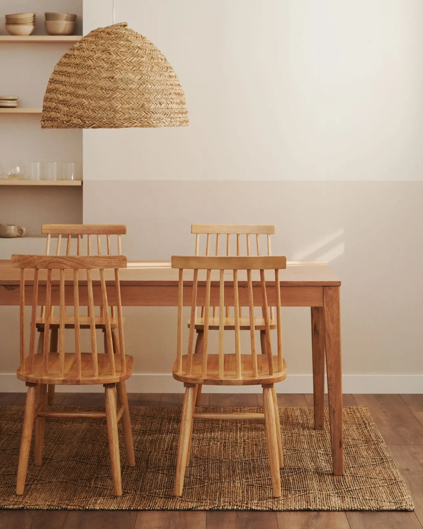 Kave Home Stoel Tressia Mdf en Massief Rubberhout Naturel Lak