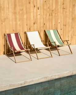 Kave Home Strandstoel Vilara Outdoor Acaciahout met Groen en Beige Strepen