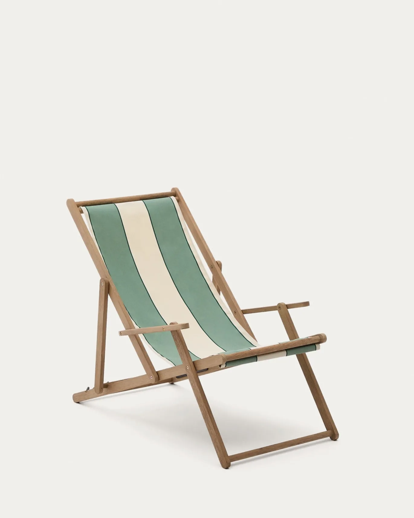 Kave Home Strandstoel Vilara Outdoor Acaciahout met Groen en Beige Strepen