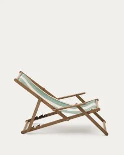 Kave Home Strandstoel Vilara Outdoor Acaciahout met Groen en Beige Strepen