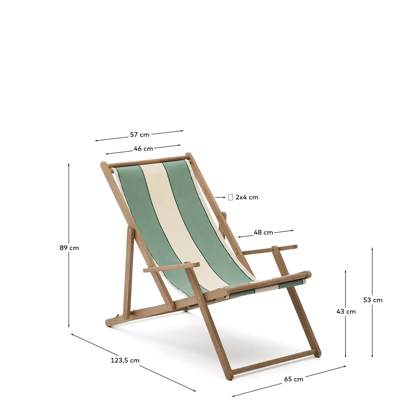 Kave Home Strandstoel Vilara Outdoor Acaciahout met Groen en Beige Strepen